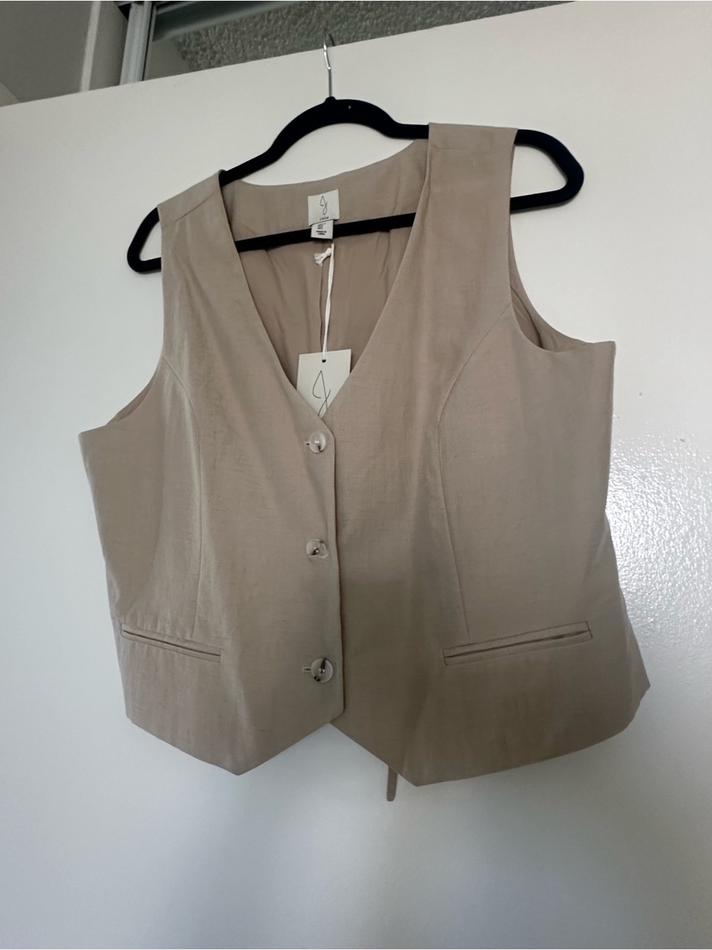 Joie Linen Blend Tailored Button Front Vest Beige Sleeveless Size L NWT - Picture 5 of 8